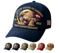 Eagle & Liberty - United States 250th Anniversary Hat, Adjustable Bald Eagle Printed Patriotic Baseball Cap (Dark Blue)