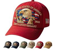 Eagle & Liberty - United States 250th Anniversary Hat, Adjustable Bald Eagle Printed Patriotic Baseball Cap (Red)