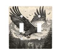 Eagle Light Switch Cover Plates/Outlet Covers, Majestic Black White Bird for Nature Decor, Thermoplastic Wall Plates, Standard Size Double Toggle