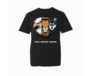 Eagle Lion Wolf Focus Discipline Execution T Shirt - Motivational Animal Power Graphic Tee for Men Women (Black, XL Years)