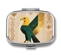 Eagle Medieval Style Pill Box Travel Pill Organizer 2-Compartment with Mirror Design Portable Square Medicine Case for Vitamins, Jewelry & Essentials Durable Pocket Pillcase for Purse, Camping