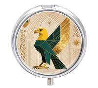Eagle Medieval Style Pill Box Travel Pill Organizer 3-Compartment with Mirror Design Portable Round Medicine Case for Vitamins, Jewelry & Essentials Durable Pocket Pillcase for Purse, Camping