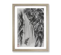 Eagle & Monkey By A Waterfall By Kawanabe Kyosai Asian Japanese Framed Print | A3 Oak Framed Wall Art | Ready to Hang | Asian Animal Picture | Living Room Bedroom Lounge Office