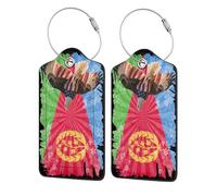 Eagle of American with Flag of Eritrea Leather Luggage Tags Durable Suitcase Tags Waterproof Bag Tags for Travel Luggage Identifiers Cute Travel Accessories