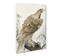Eagle On A Tree Branch By Ohara Koson Canvas Print | Gallery Wrapped 30mm Frame Wall Art | 24x16 inches | Ready to Hang | Asian Animals Picture | Living Room Bedroom Lounge Office