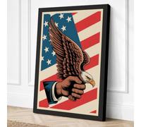 Eagle on American Flag Canvas Wall Art Print 24x16 Inch | Black
