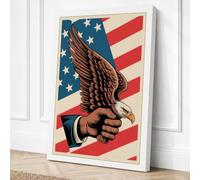 Eagle on American Flag Canvas Wall Art Print 36x24 Inch (91 x 61 cm)