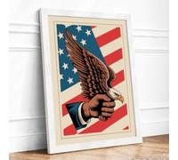 Eagle on American Flag Vintage Framed Wall Art Print A3 (42×29.7cm)