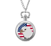 Eagle on The American Flag Vintage Pocket Watch Alloy Pendant Watches Necklace Gift for Men Women Silver-Style