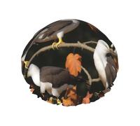 Eagle On The Branch Print Premium Double Layer Shower Cap For Women With Reusable Shower Cap For Hair - Waterproof Plastic Cap - Shower Caps For Long, Short And Curly Hairs
