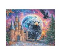 Eagle on Wall before Mystical Castle 500 Piece Pack Classic Jigsaw Puzzle Couple Puzzle Partners Ultra Difficult Wall Decor Easter New Year Cardboard 500 PCS