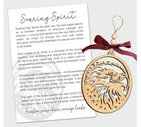 Eagle Ornament - Soaring Spirit Story Card - Wooden Oval Eagle Head Design - Symbol of Freedom Strength and Pride - Patriotic Keepsake Honoring Courage Perseverance and Determination