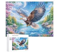 Eagle Over Lake with Colorful Blooms 500 Piece Jigsaw Puzzle for Seniors Indoor Leisure Cognitive Development Gift for Retirement 500 PCS