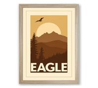 Eagle Over Mountains Vintage Framed Wall Art Print A4 (29.7×21cm) Oak, Wall Decor for Living Room, Bedroom, Office & Home, Ready to Hang, Art Gift