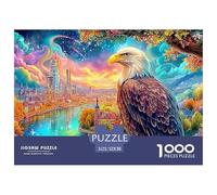 Eagle Overlooks Glowing City by River at Dusk 1000-Piece Jigsaw Puzzle Eagle Ideal for Birthday Giving 52x38cm/1000pcs