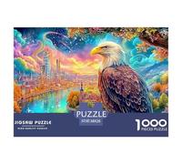 Eagle Overlooks Glowing City by River at Dusk 1000-Piece Jigsaw Puzzle Eagle Ideal for Men, Women, Elders & Seniors 38x26cm/1000pcs