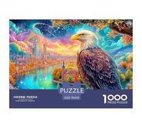 Eagle Overlooks Glowing City by River at Dusk 1000Pc Jigsaw Puzzle Eagle Family Puzzle Game for Adults, Kids & Elders 70x50cm/1000pcs