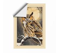 Eagle Owl on Branch Vintage Unframed Wall Art Print A4 (29.7×21cm), Wall Decor for Living Room, Bedroom, Office & Home, Art Gift