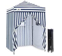 EAGLE PEAK Flex Ultra Compact 1.5mx1.5m Pop-up Canopy, Sun Shelter, Changing Room, Portable Privacy Canopy Cabana for Pool, Fashion Photoshoots, or Camping, White/Blue
