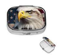 Eagle Pill Box 2 Compartment Square Portable Pill Case for Pocket or Purse Small Weekly Medicine Planner Travel Pillbox with Mirror Decorative Metal Vitamin Holder Gifts