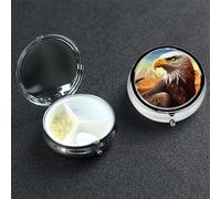 Eagle Pill Box 3 Compartment Pill Case for Purse or Pocket Small Medicine Organizer with Mirror Travel Pillbox Decorative Metal Vitamin Container Unique Gift