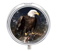 Eagle Pill Box Case 3 Compartment Travel Medicine Pill Organizer 3X A Day Portable Vitamin Organizer with Mirror Small Pillbox for Purse & Pocket Cute Daily Medicine Container Metal Vitamin Case