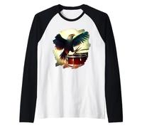 Eagle Playing Drums Funny Eagle Art Drummer Music Musician Raglan Baseball Tee