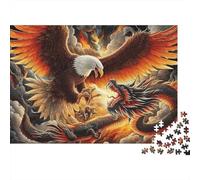 Eagle Recycled Paper Jigsaw Puzzle: Eagle And Dragon in Fiery Clash for Adults 14-99 Years Educational Game Challenge 52x38cm/1000pcs