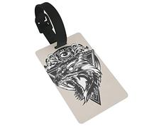 Eagle Retro Pattern Eye Totem On Brown Abstract Background 2 Pcs Luggage Tags, Privacy Cover ID Label Loop and Address Card for Travel Bag Suitcase