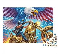Eagle Rider Motorcycle Hard 1000 Piece Family Game Night Puzzle Eagle Motorcycle Lightning Fire Premium Thick Sturdy Vibrant Challenging Stress Relief 52x38cm/1000pcs