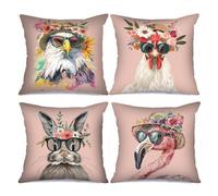 Eagle Rooster Shades Flowers Hat Picture Cushion Covers Cute Animal Pillow Decorative 18x18inch Set of 4 Pink Flamingo Rabbit Sunglasses Pillow Covers Throw Pillow Cases for Sofa Living Room Gift