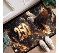 Eagle Runner Rug, Celebratory Elegant Gold Sparkles Celebration Black Non-Slip Edge Binding Doormat Throw Rug Rectangle for Kitchen Bathroom Entryway Bedside Decor 2x3 Ft