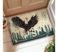 Eagle Runner Rug, Urban Sporty Soccer Ball City Skyline None Teal Non-Slip Doormat Rectangle Throw Rug Non Shedding for Kitchen Bedside Entryway Hallway Decor 2x3 Ft
