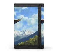 Eagle Soaring Above Mountains Cloth Wallet Card with Holder Trifold Pocket Slim Wallets