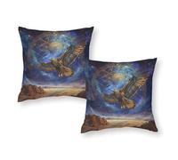 Eagle Soaring in Cosmic Desert Queen Size Pillow Cases Machine Washable Personalised Pillowcase for Sofa Chair Couch/Bedroom Decorative 18"x18"