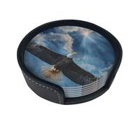 Eagle Soaring in The Sky Coaster A Set of 6 4-Inch Circular Leather Coasters with Brackets