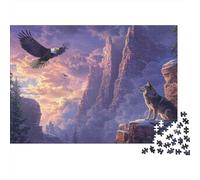 Eagle Soaring Mountain 1000 Piece Relaxation Puzzle for Adults Eagle Wolf Mountain Sunset Premium Thick Sturdy Challenging Stress Relief 70x50cm/1000pcs
