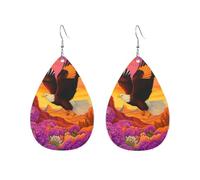 Eagle Soaring Over Flowers At Sunse Leather Earring Lightweight Leather Earrings Fun Ear Pendants For Beach Women Accessories
