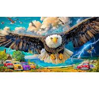 Eagle Soaring Over Vintage Cars Jigsaw Puzzle for Adults 1000 Pc - Family Activity Educational Challenge Decompression 38x26/1000pcs