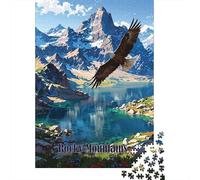 Eagle Soaring Rocky Mountains 1000 Piece Jigsaw Puzzle, Alpine Village Landscape, Matte Printed Jigsaw for Adults, Family Night Game, Weekend Hobby, 52x38cm/1000pcs