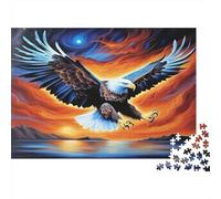 Eagle Soaring Sunset 1000 Pieces Jigsaw Puzzles for Adults, Recycled Paper, Eagle Fire Wings, Family Activity Brain Teaser, Develops Patience & Concentration, Gift for Men & Women 52x38cm/1000pcs
