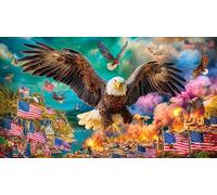 Eagle-soars-over-American-flags-and-chaos Jigsaw Puzzles for Adults: 1000-Piece Recycled Cardboard - Decoration 75x50cm/1000pcs