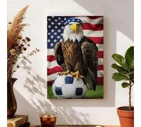 Eagle Soccer Wall Art, Red Blue America Flag Canvas Prints, Patriotic Home Decor for Living Room, Office, Man Cave, Wrapped Canvas 8x12 Inch
