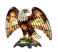 Eagle Stained Glass Lamp - Glass Panel Eagle Table Light, Colorful Art Glass Nightlight | Hand-Made Mosaic Shade, Decorative Accent Lamp for Bedroom Workplace Home Offices Wilds Life Theme Décor