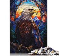 Eagle Stained Glass Puzzle Jigsaws 1000 Pieces for Adults Wooden Puzzle Jigsaws for Adults Puzzling for Gift 1000pcs (75x50cm)