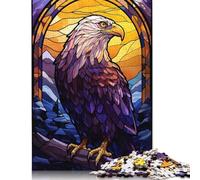 Eagle Stained Glass Puzzle Unique Home Decor 100% Recycled Cardboard Jigsaw Puzzle for Boy Or Girl 1000pcs (75x50cm)