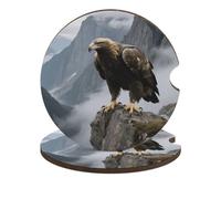 Eagle Standing on A Rock 2 Pack Car Coasters for Cup Holders Wooden Absorbent Car Cup Coasters Non-Scratch Cork Base, Water Resistant Cups Mat for Women & Men (Fits Most Cars, SUVs, Trucks)