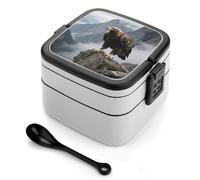 Eagle Standing on A Rock Bento Box 1000ml Leak Proof Lunch Container with Removable Dividers & Spoon - BPA-Free PP Stackable Lunch Box for Work, Office, Picnic, Travel, Dining Out