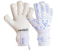EAGLE STRIKE Football Goalkeeper Gloves Finger Guards Sizes 5 to 11 4mm German Giga Latex Pro Level Gloves (White and Sky Blue, 5)