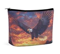 Eagle Sunset Glow Large Capacity Makeup Bag,Organizer Travel Toiletry Leather Bag for Women Man,Portable Cosmetic Bag Zipper Pouch